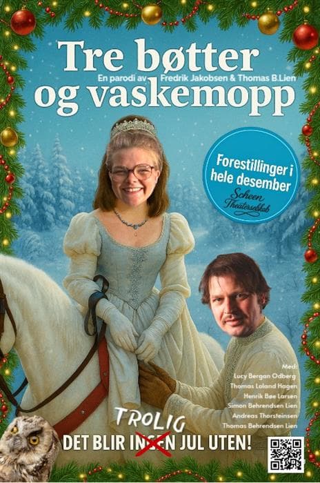 plakat til "tre bøtter og vaskemopp"